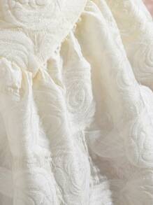 SHEIN Tween女孩心形領泡泡袖花卉洋裝，收緊腰身和不對稱的下擺 - 杏色 - 查看 8