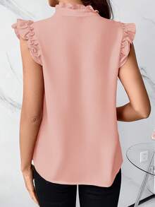 SHEIN Clasi Blusa con ribete de volantes y cuello de corbata para el Día de la Mujer - Rosa vieja - Ver 2
