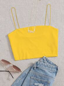 SHEIN Unity Summer Solid Color Ribbed Knit Casual Cami Top - Yellow - View 1