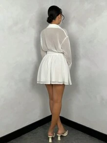 SHEIN BAE Vestido de línea A de cintura fruncida liso para mujer, adecuado para atuendo de trabajo en verano