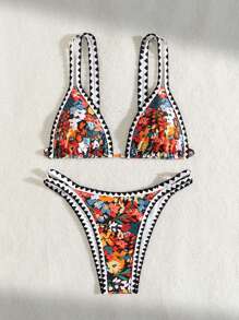 SHEIN Swim Women's Summer Beach Floral Print Sexy Bikini Set (Random Print) - Multicolor - View 4