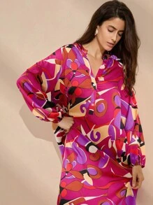 Anewsta Váy dài tay in hình đèn lồng thường ngày mùa hè dành cho nữ có đường viền cổ chữ V - Nhiều màu - Xem 4