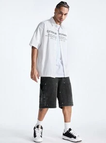 Chillumni 男士宽松阔腿五口袋休闲牛仔短裤，及膝