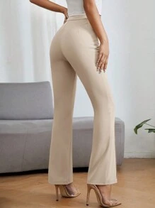 SHEIN PETITE Hög Midja Byxor med Utsvängda Ben - Beige - Visa 2