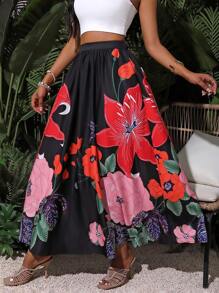 Zolique Falda larga de mujer estampada con flores para vacaciones - Multicolor - Ver 4