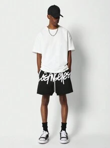 SUMWON Drop Crotch Short With Los Angeles Graphic - Black - View 3