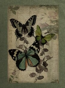 ROMWE Fairycore Vintage Butterfly & Plant Printed Plus Size Women's T-Shirt, School - Army Green - View 3