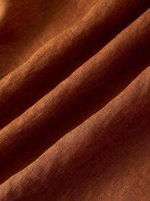 Anewsta 优雅浪漫的女士 V 领连衣裙，带有褶皱和亚麻面料，配有收腰长款女装 - 棕色 - 查看 7