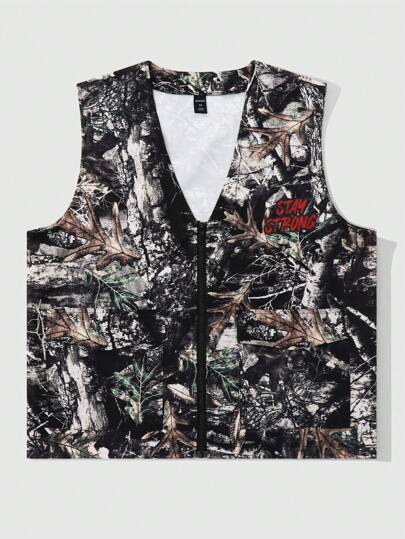 Street Life Men's Allover Print Zipper Front Sleeveless Jacket Vest, School