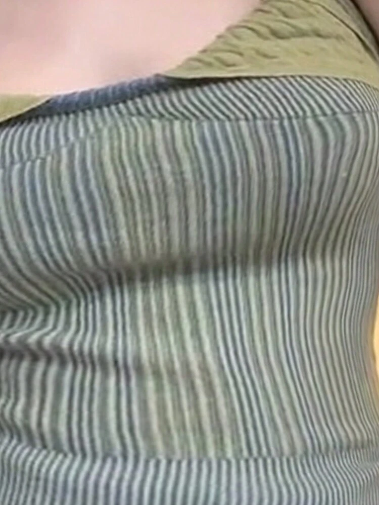 Plus Size Slim Fit Colorblock Knitted Tank Top With Lace-Up Halter For Summer