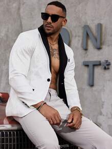 Manfinity Mode Men's Color-Block Shawl Collar Long Sleeve Single Button Casual Blazer Coat