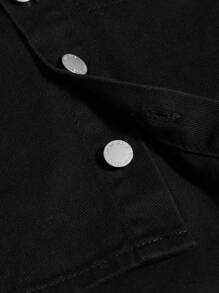 SHEIN Baby Boys' Casual  Cotton Fabric With Hooded Sweatshirt Splicing Long Sleeves Black Denim Jacket, For Outdoor Style