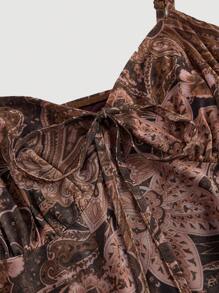 SHEIN MOD Plus Size Brown Vintage Printed Mesh Spaghetti Strap Short A-Line Dress, For Summer,Beach Dress Sundress,Holiday Outfits Boho