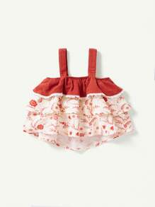 Cozy Pixies Baby Girl Colorful Floral Pattern Color Block Tank Top And Solid Bud Shorts 2-Piece Set - Redwood - View 6