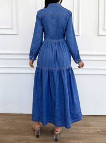 EURMUSE Women'S Shirt  Denim Dress With Ruffle Hem - Medium Wash - View 2