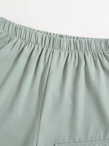 SHEIN 春季夏季青少年男孩實用款休閒褲，裝飾口袋設計 - 綠色 - 查看 4