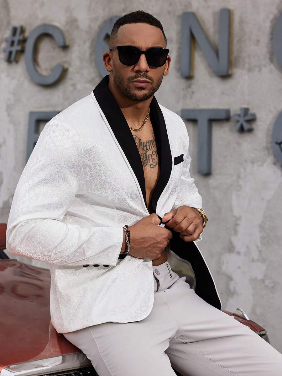 Manfinity Mode Men's Color-Block Shawl Collar Long Sleeve Single Button Casual Blazer Coat