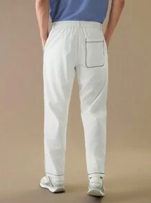 Manfinity VCAY Men's Solid Color Loose Straight Wide-Legged Pants,Back To School - White - View 4