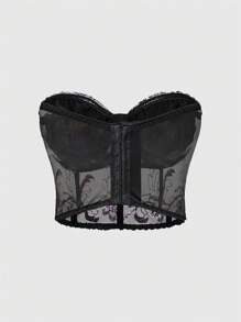 ROMWE Goth Top sin tirantes estilo palaciego gótico con estampado floral para mujeres - Morado - Ver 2