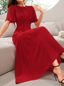 Modelyn Damen elegantes langes arabisches Kleid Einfarbig mit Taillengürtel, Abendkleider