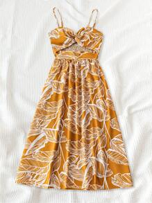 Soleia WYWH Resort Bãi biển nữ Nhiệt đới In hình lá Spaghetti dây đeo màu vàng Váy xoắn phía trước - Nhiều màu - Xem 4