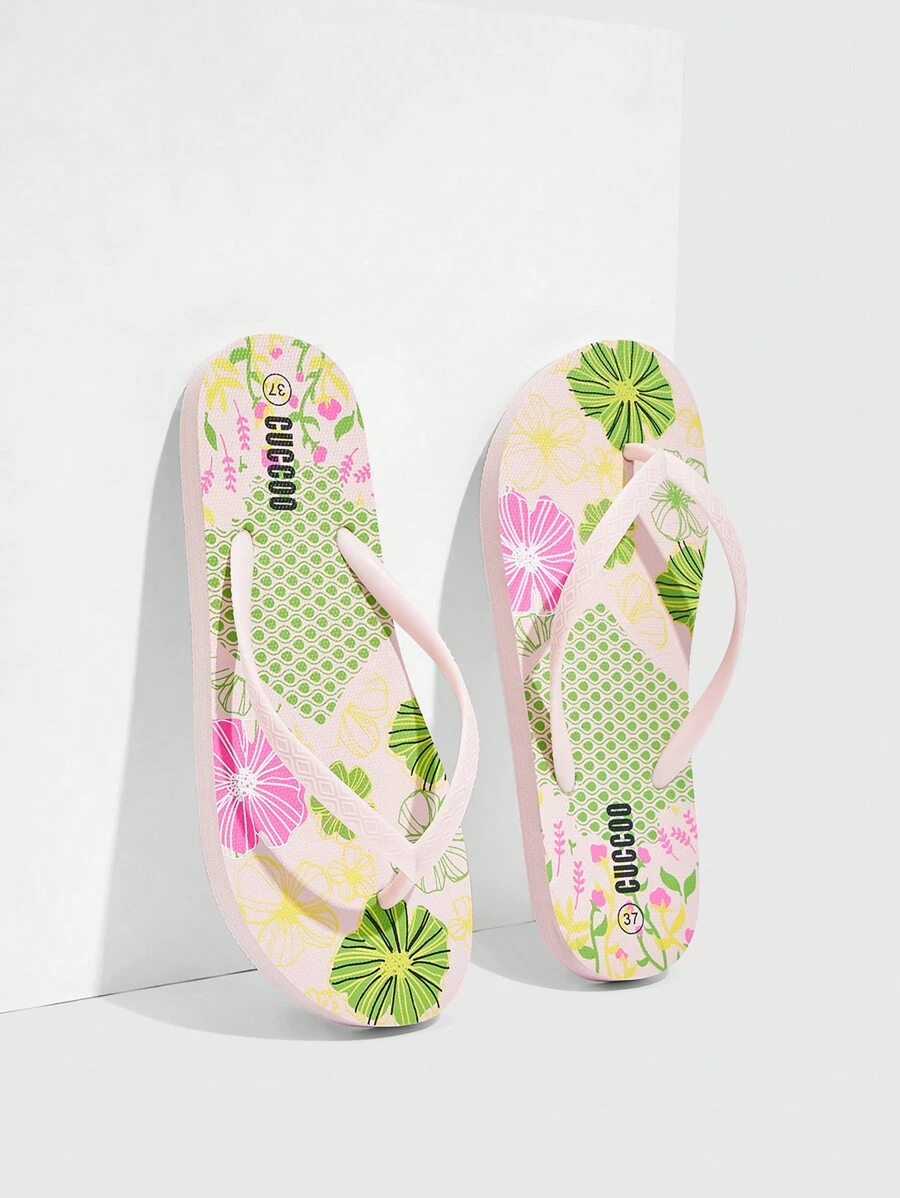 Grefit Women Fashionable Pink Printed Vacation Flip Flops Spring Shoes Spring Break Easter For Casual Beach Style - Baby Pink - View 1