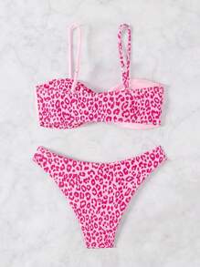 Swim SXY Bộ Bikini Chắp Vá Da Báo Đi Biển Mùa Hè Cho Nữ (In Hình Ngẫu Nhiên), Với Bộ Bikini Gợi Cảm Xoắn Phía Trước Và Bộ Bikini Tách Biệt - Hồng - Xem 4