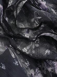 DAZY 女士度假雪纺花卉印花长袖连衣裙，前系带，荷叶边透视，休闲女装，秋季连衣裙 - 黑色 - 查看 8