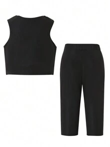 Baby Boy 1pc Single Button Vest Suit Jacket & 1pc Suit Pants Set, Perfect For Birthday Party, Evening Event, Wedding, Baby's First Birthday Celebration - Multicolor - View 2