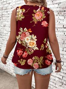 EMERY ROSE Summer Casual Flower Pattern Jumpsuit, Plus Size Women's Tank Top And Top