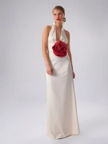 MUSERA Satin Oversized Floral Maxi Dress Elegant Spring Summer Vacation Party - Apricot - View 1