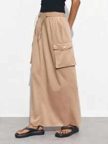 Maija Women Casual Drawstring Waist Practical Pocket Design Skirt - Grey - View 6