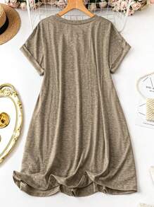 EMERY ROSE Plus Size Casual Solid Color Batwing Sleeve Dress For Spring/Summer