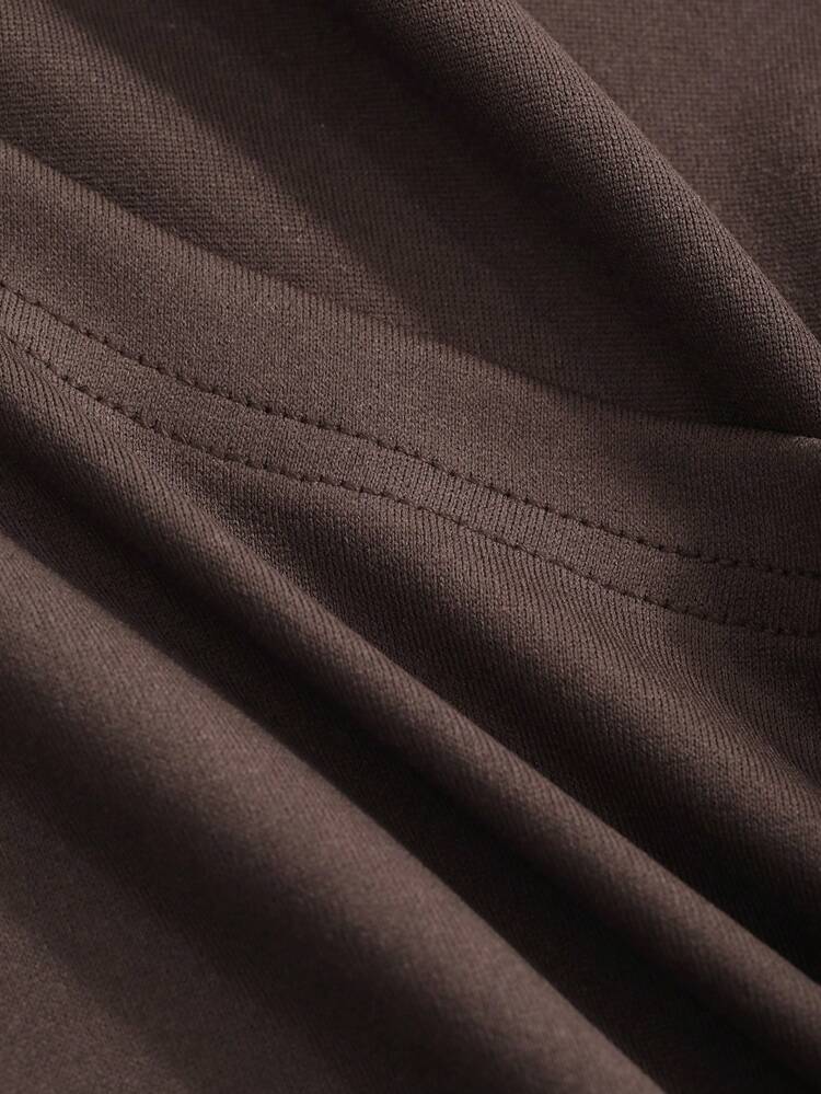 Women's Summer Solid Color Short Sleeve Asymmetrical Neckline Casual T-Shirt With Front Drawstring