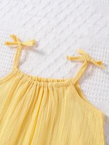 SHEIN Young Girl 2pcs/Set Back To School Season Simple & Casual Sleeveless Loose Bowknot Dress With Straps, Summer - Multicolor - View 4