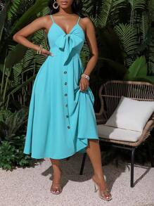 BamGleam 女士纯色节日细肩带连衣裙长款女装