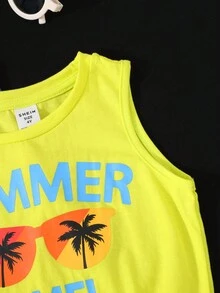 SHEIN Cậu bé trẻ tuổi 3 cái/bộ Kính mát in chữ theo phong cách đường phố thường ngày & Áo ba lỗ cổ tròn trơn Thích hợp để mặc hàng ngày, ngày lễ, bãi biển, mùa xuân và mùa hè - Nhiều màu - Xem 6