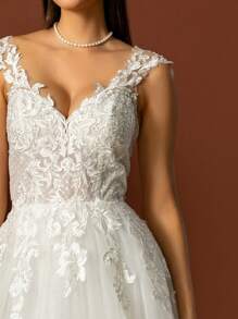 HEARBOBO Elegant Boho Long A-Line With Appliques And Deep V Neck WhiteWedding Dresses For Bride - White - View 8