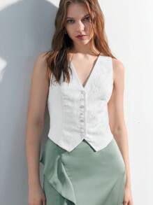 Maija Women Summer Casual Solid Textured Single-Breasted Suit Vest - Beige - View 7