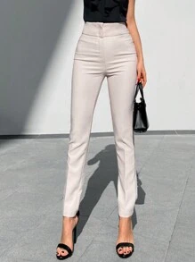 素色拉鏈門襟錐形褲