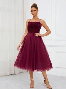SHEIN Belle Váy thời trang nữ màu đỏ tía, váy dự tiệc cưới, váy dạ hội - Màu Đỏ Sâu - Xem 6