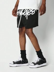 SUMWON Drop Crotch Short With Los Angeles Graphic - Black - View 2