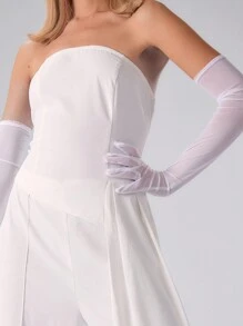 MUSERA Mono de pierna ancha con drapeado tejido, elegante para graduación, baile de graduación, invitado de boda, verano, primavera, fiesta de boda, casual - Blanco - Ver 5