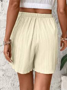 SHEIN VCAY Quần short màu trơn kết cấu giản dị mùa hè - Màu be - Xem 2