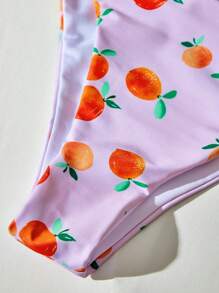 SHEIN Swim 女士夏季沙滩水果印花比基尼套装，荷叶边抹胸上衣搭配性感泳裤 - 彩色 - 查看 4