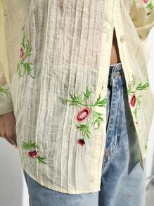 Maija Women's Embroidery Long Sleeve Simple Casual Shirt, Back To School Autumn - White - View 7