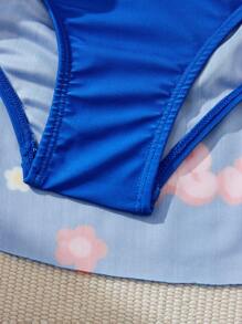 Mr Men Little Miss X SHEIN Tween Girl Cartoon And Letter Graphic Ringer Halter Neck Bikini Set, Summer Beach