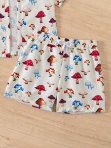 Young Boy Summer Beach Pool Mushroom Printed Swimwear Set - Multicolor - View 3