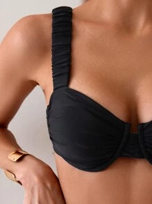 Swim Vcay Women Solid Color Back Tie Bikini Top, Perfect For Beach Vacation & Swimming Pool,Summer Beach - Black - View 8