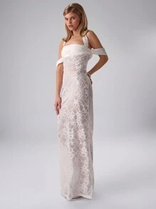 MUSERA Sheer Textured Floral Maxi Dress Elegant Spring Summer Vacation Party - White - View 3